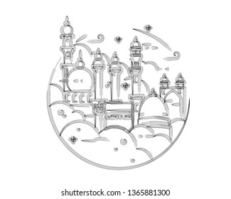 Eid Mubarak celebration- Mosque. Vector illustration.
