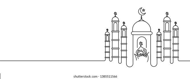 Eid Mubarak celebration- Mosque. Vector illustration.