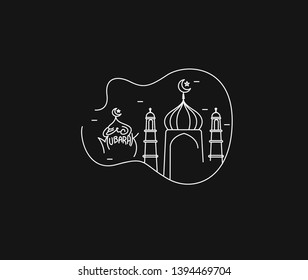 Eid Mubarak celebration- Mosque. Vector illustration.