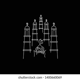 Eid Mubarak celebration- Mosque. Vector illustration.