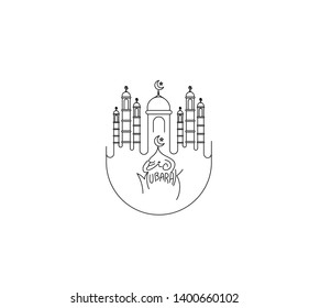 Eid Mubarak celebration- Mosque. Vector illustration.
