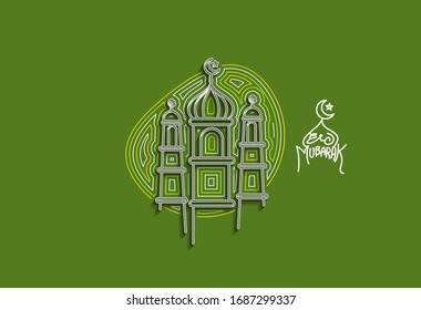 Eid Mubarak celebration- Mosque. Vector illustration.