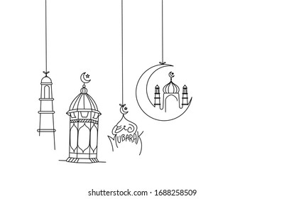 Celebración de Eid Mubarak - Mezquita. Ilustración vectorial.