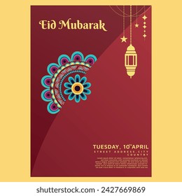 Eid Mubarak Celebration: Vibrant Flyer Design for Festive Promotions and Social Media Sharing, Featuring Islamic Artistry and Warm Inviting Text!