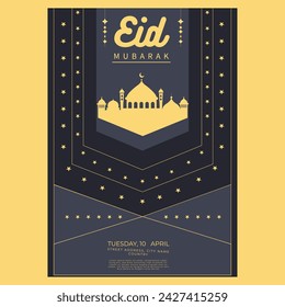 Eid Mubarak Celebration: Vibrant Poster Design for Festive Promotions and Social Media Sharing, Featuring Islamic Artistry and Warm Inviting Text!