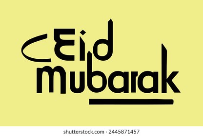 Eid Mubarak celebrations with stylish text. Beautiful greeting card design for Muslim community festival isolated on yellow background
