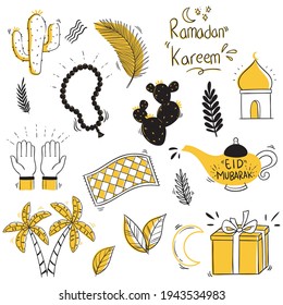 EID mubarak collection with doodle or hand draw style