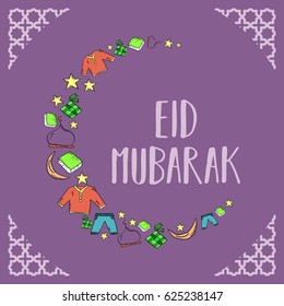 Eid Mubarak Colorful Greeting card for Islamic Celebration Vector Illustration