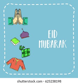 Eid Mubarak Colorful Greeting card for Islamic Celebration Vector Illustration
