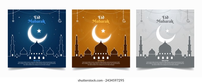 Eid Mubarak colorful luxury Islamic background with decorative ornament, eid Mubarak social media post design. Ramadan with lentern design Background. moon, mosque dome and lanterns