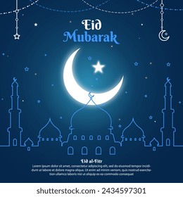 Eid Mubarak colorful luxury Islamic background with decorative ornament, eid Mubarak social media post design. Ramadan with lentern design Background. moon, mosque dome and lanterns