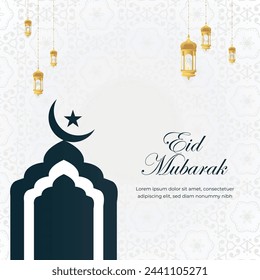 Eid Mubarak colorful luxury Islamic background with decorative ornament, with a crescent moon English Typography,Eid ul-Fitr,Creative idea and Concept Design Greeting Card