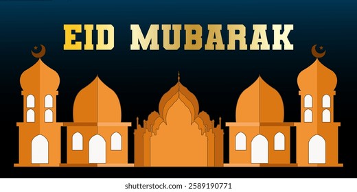 Eid Mubarak colorful luxury Islamic background with Beautiful moon and  Islamic mosque, Eid Mubarak social media post design. Greeting card Islamic celebration background for graphic design vector,