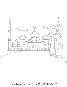 Eid Mubarak  coloring page for kids adults  and everyone