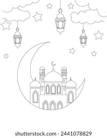 Eid Mubarak  coloring page for kids adults  and everyone