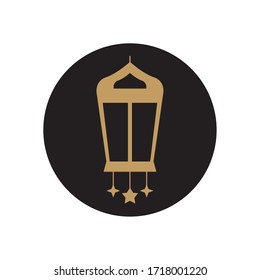 concepto eid mubarak, linterna árabe con estrellas decorativas colgando icono sobre fondo blanco, estilo bloque, ilustración vectorial