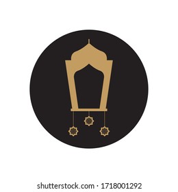 eid mubarak concept, arabic lantern with islamic stars hanging over white background, block style, vector illustration