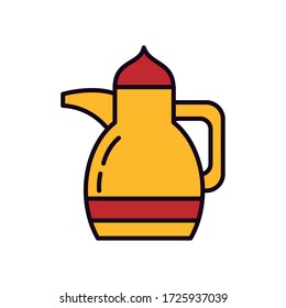 concepto de EID mubarak, icono del recipiente de té árabe sobre fondo blanco, estilo de línea y relleno, ilustración vectorial