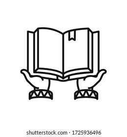 EID mubarak concept, hands holding a holy quran icon over white background, line style, vector illustration