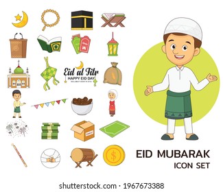 Eid mubarak consept flat icons,Hari Raya Eid Day Muslim