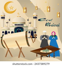 eid mubarak pareja vector de fondo icono