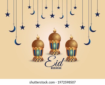 Eid mubarak creative background with realistic islamic lantern