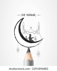 Eid mubarak Creative Concept or Happy ramadan. 3D vector illustration.