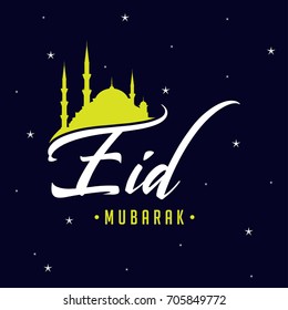 Eid Mubarak with creative Mosque Silhouette, Islamic, Muslim Religion, vector Greeting