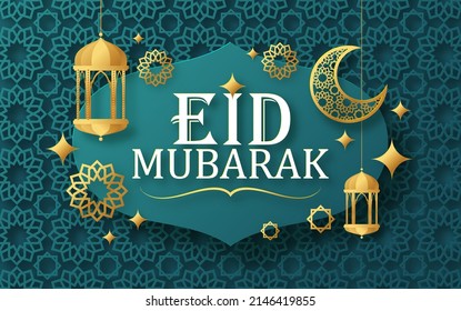 Eid Mubarak mit Crescent Moon und Moschee Concept  Papierschnitt.