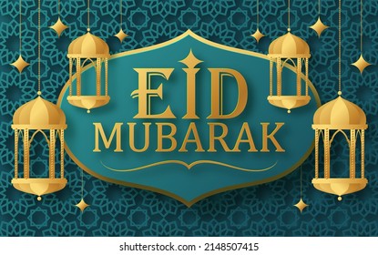 Eid Mubarak mit Crescent Moon und Moschee Concept  Papierschnitt.