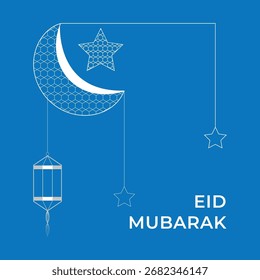 Eid Mubarak Luna creciente y decoraciones de estrellas