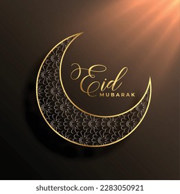 eid mubarak cultural card with beautiful islamic crescent and light effect vector