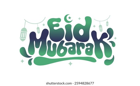 Eid Mubarak Cute Fun Stylish Typography With Simple crescent moon lantern Ornament