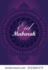 Eid mubarak dark purple gradient background with motif and lantern Premium Vector Free Vector