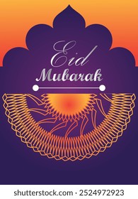 Eid mubarak dark purple gradient background with motif and lantern Premium Vector Free Vector