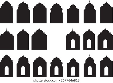 Eid mubarak decorative arches, mosque borders or Moroccan gates frame design