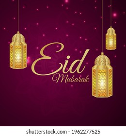 Eid Mubarak dekorativer Hintergrund mit realistischer goldener Laterne
