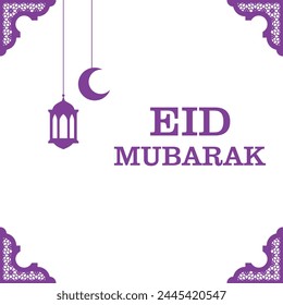 Eid mubarak design artwork, greeting card, illustration. Eid card of purple color. Eid card vector design.