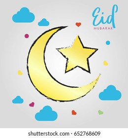 Eid Mubarak Design Background. Holy Day for Muslim and Islamic People. Vector Illustration. Suitable for poster, banner, campaign, and greeting card

