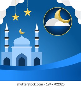 Eid Mubarak design background with mosque and crescent moon images.  You can use it to happy eid mubarak