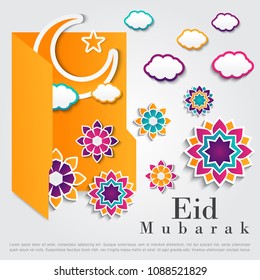 Eid Mubarak Design Background. Vector Illustration for greeting card, poster and banner.