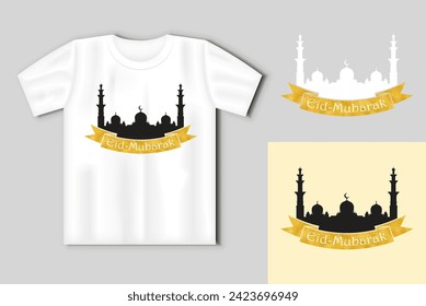 Eid Mubarak Design Background. Vector Illustration for greeting card, poster and banner. Vector concept with t-shirt mockup