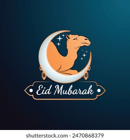 Eid Mubarak design with camel and crescent moon, Eid al Adha, Eid celebration