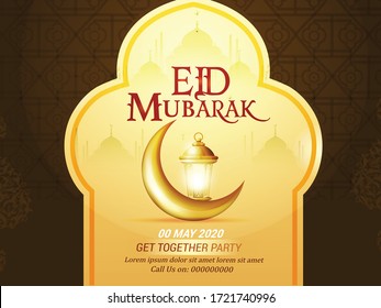 Eid Mubarak design crescent moon and  with lantern