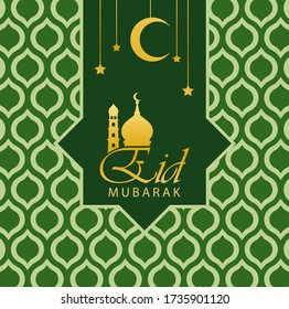 Eid Mubarak Design, 
dunkler Hintergrund. Vector Illustration für Grußkarte, Poster und Banner.