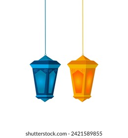 Eid mubarak design element creative vector gradient lantern design isolated on white.