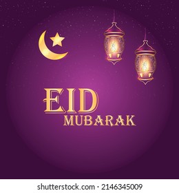 Eid Mubarak Design mit Mond, Stern und Kalligrafie. Vektorgrafik zur Verwendung von Grußkarte, Banner.