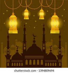 eid mubarak design with mosque silhouette