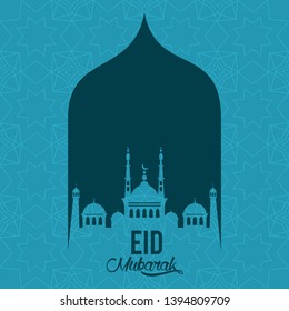 eid mubarak design with mosque silhouette