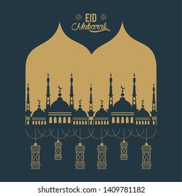 eid mubarak design com ícone de silhueta de mesquita ilustração vetor desenho gráfico